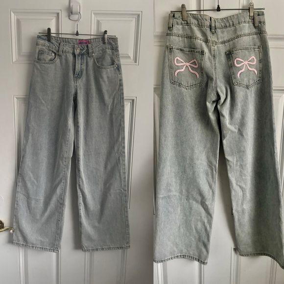 Edikted low rise wide leg bow jeans size xs - Picture 5 of 9